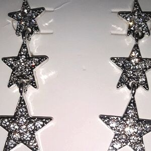 Sparkly Silver Star Dangle Earrings NEW NWT